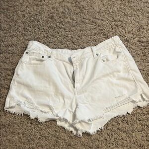 Aerie White Jean Shorts with Frayed Hem